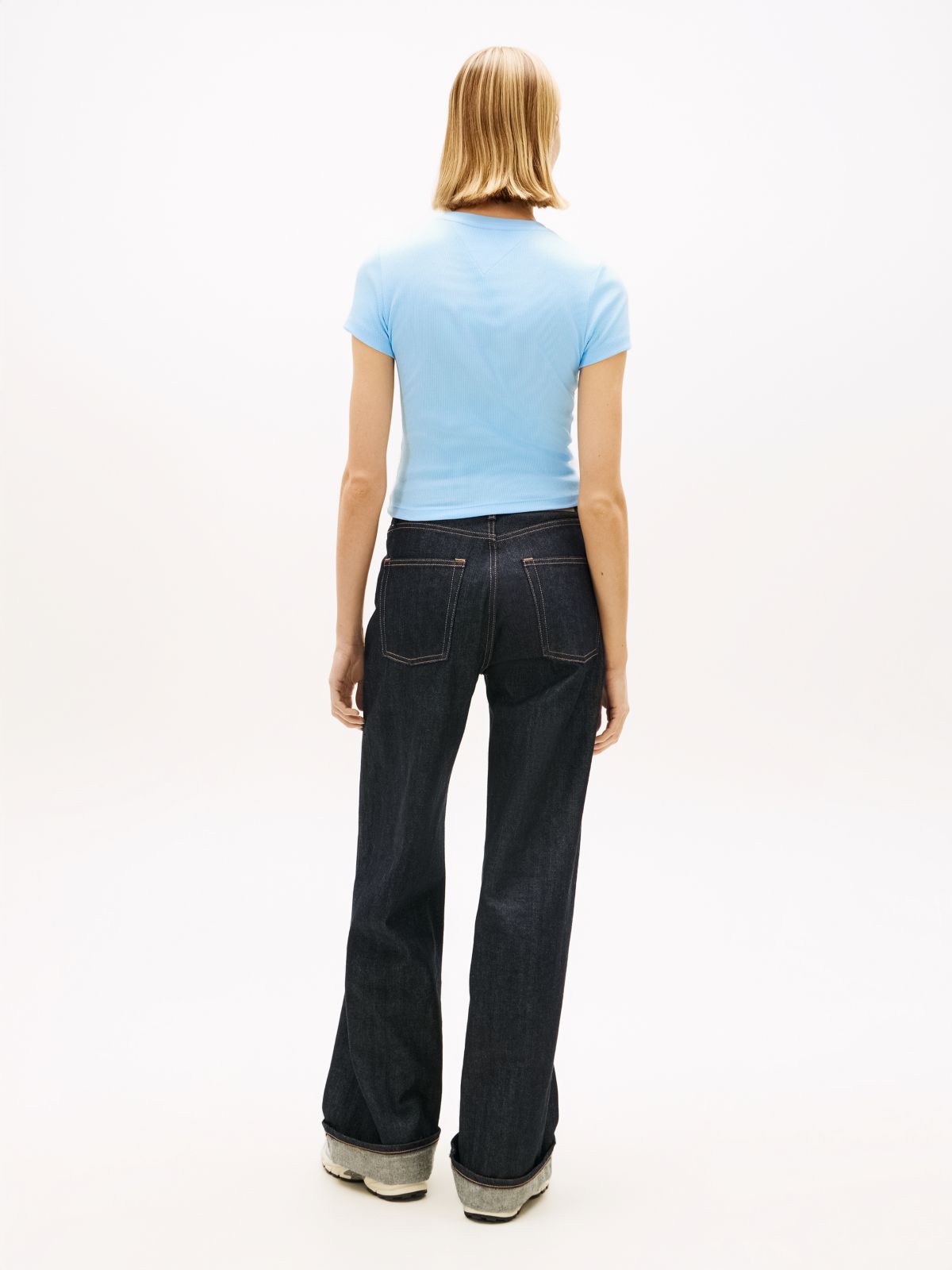 Wavy Flag Ribbed Slim T-Shirt — Blue