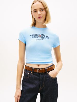 blue wavy flag ribbed slim t-shirt for women tommy jeans