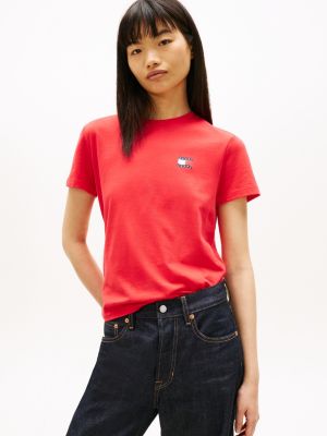 red wavy flag back logo jersey t-shirt for women tommy jeans