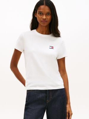 t-shirt en jersey à logo drapeau ondulé au dos white pour femmes tommy jeans