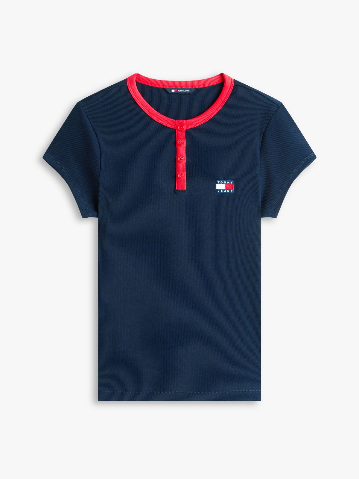 Tommy Badge Henley Ribbed Slim T-Shirt — Blue