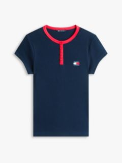 Tommy Badge Henley Ribbed Slim T-Shirt — Blue 5