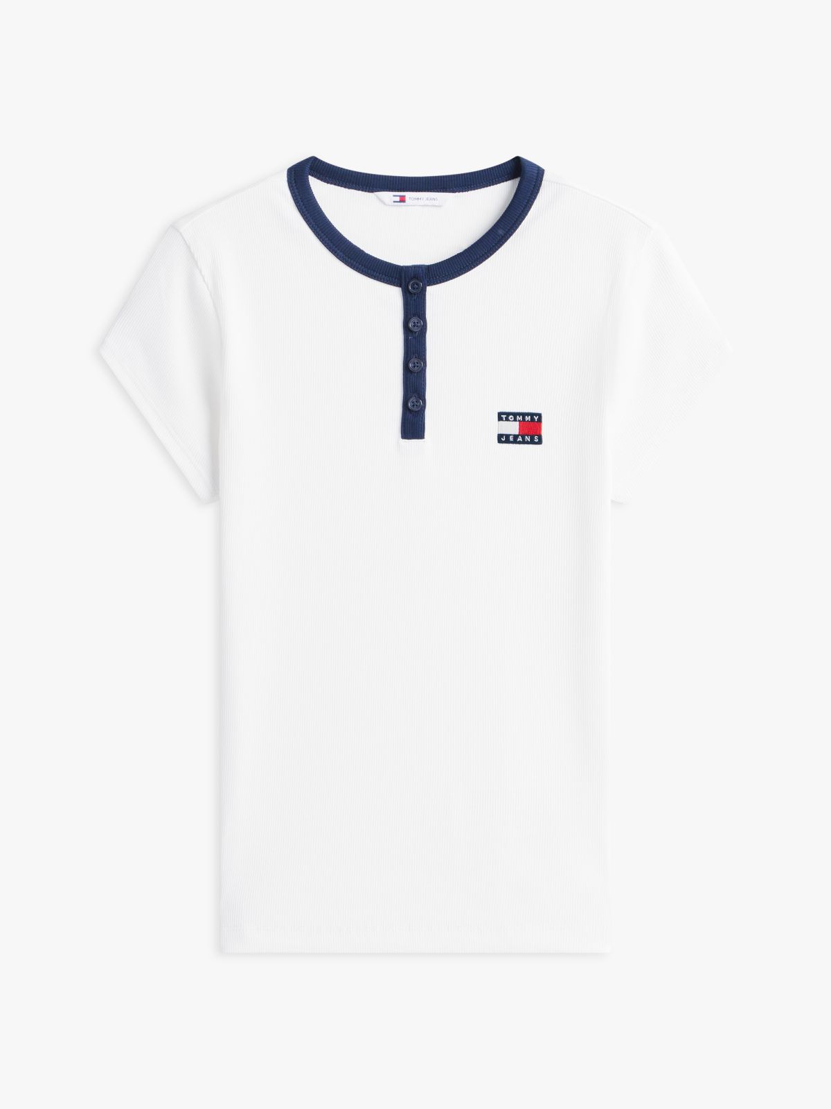 Tommy Badge Henley Ribbed Slim T-Shirt — White