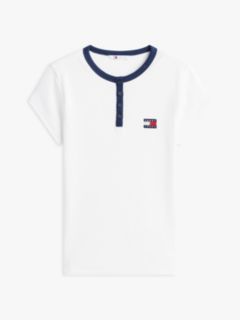 Tommy Badge Henley Ribbed Slim T-Shirt — White 5