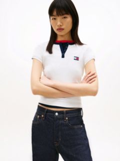 Tommy Badge Henley Ribbed Slim T-Shirt — White 1