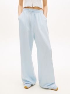 Loose Linen Blend Drawstring Trousers — Blue 2