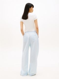 Loose Linen Blend Drawstring Trousers — Blue 4