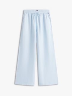 Loose Linen Blend Drawstring Trousers — Blue 5