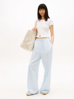 Loose Linen Blend Drawstring Trousers — Blue 1