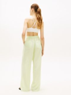 Loose Linen Blend Drawstring Trousers — Green 4