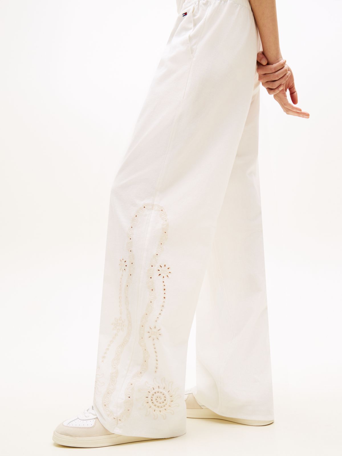 Broderie Anglaise Drawstring Trousers With Linen — White