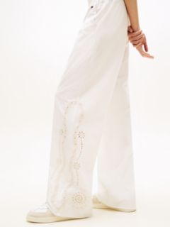 Broderie Anglaise Drawstring Trousers With Linen — White 3