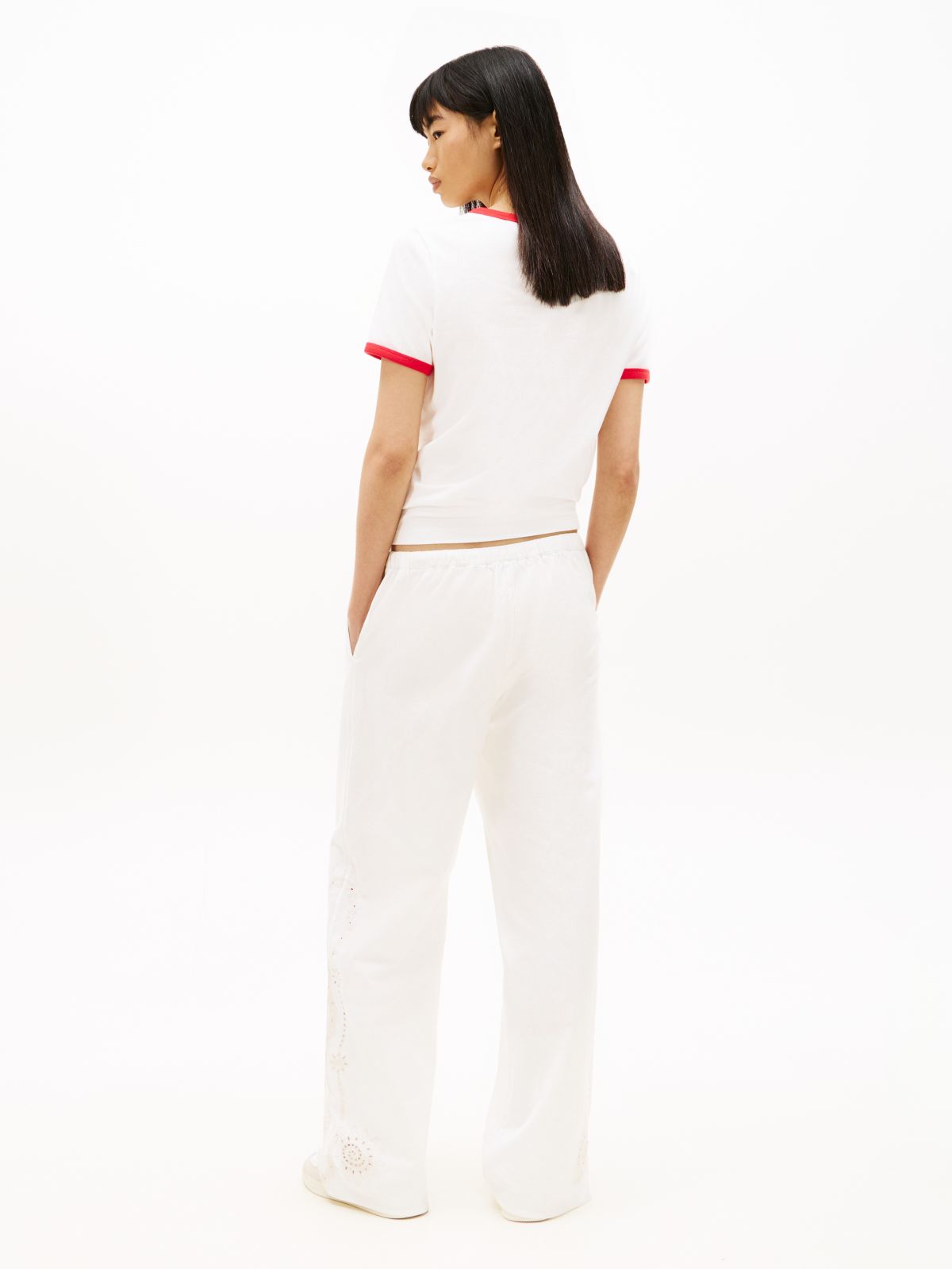 Broderie Anglaise Drawstring Trousers With Linen — White