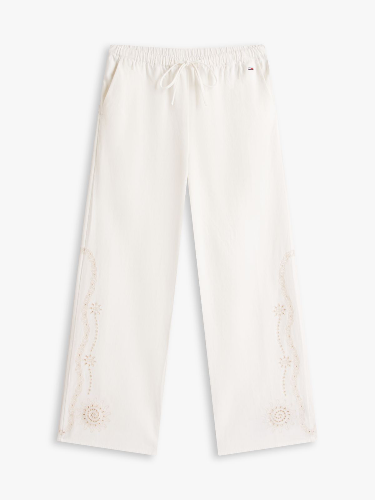 Broderie Anglaise Drawstring Trousers With Linen — White