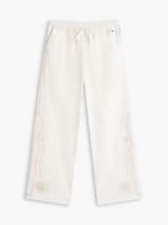 Broderie Anglaise Drawstring Trousers With Linen — White 5