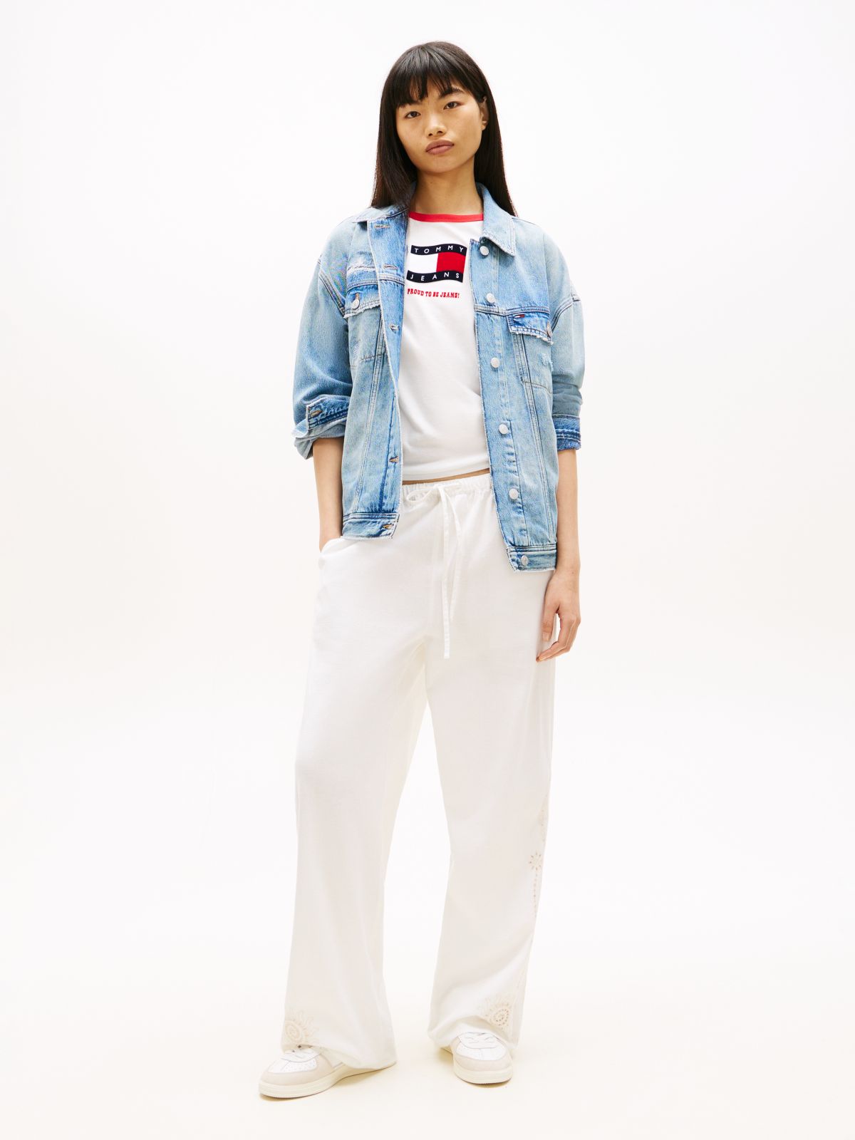 Broderie Anglaise Drawstring Trousers With Linen — White
