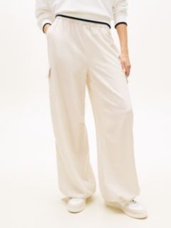 Linen Blend Wide Leg Cargo Trousers — Beige 2