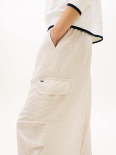 Linen Blend Wide Leg Cargo Trousers — Beige 3