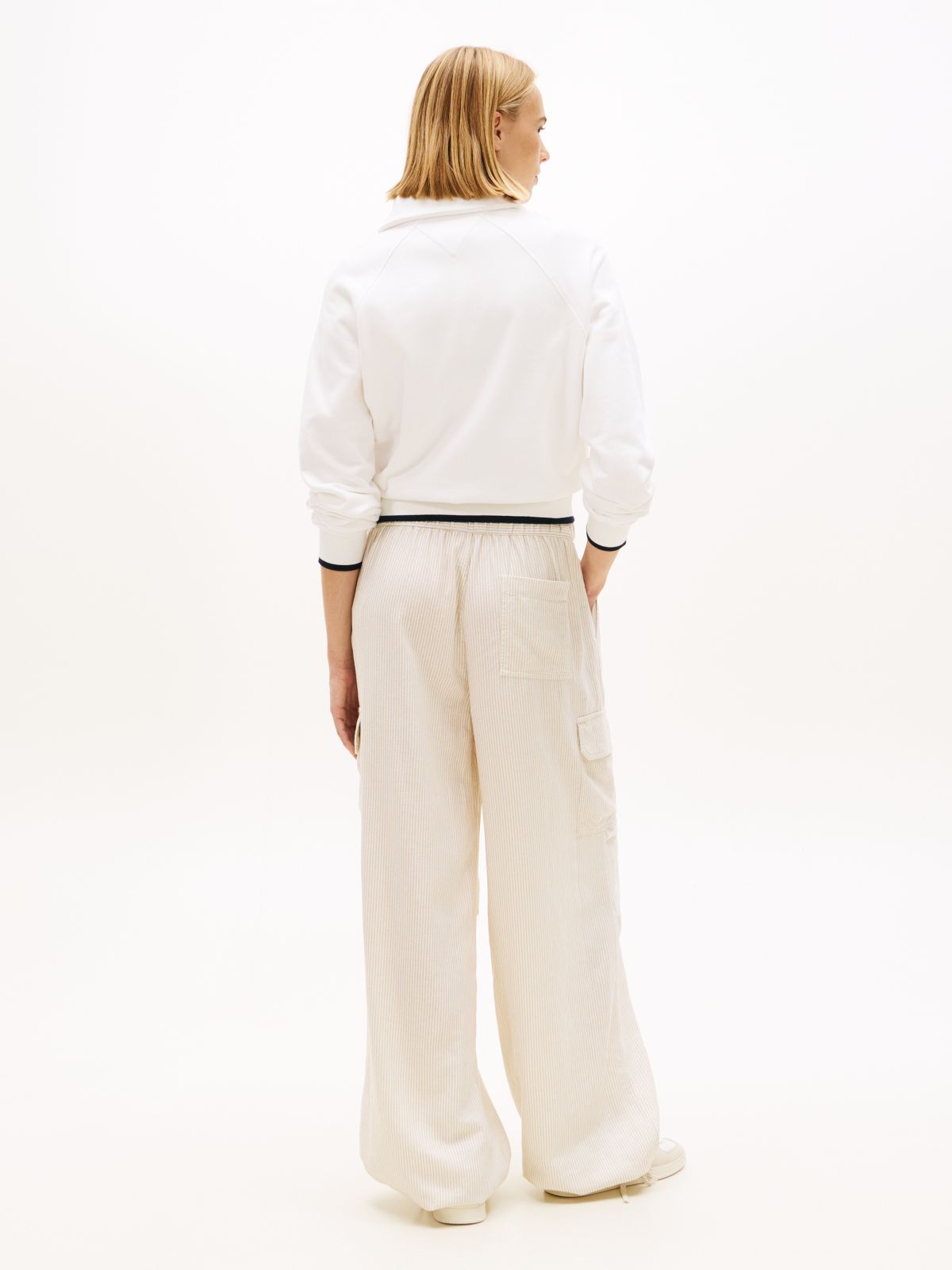 Linen Blend Wide Leg Cargo Trousers — Beige