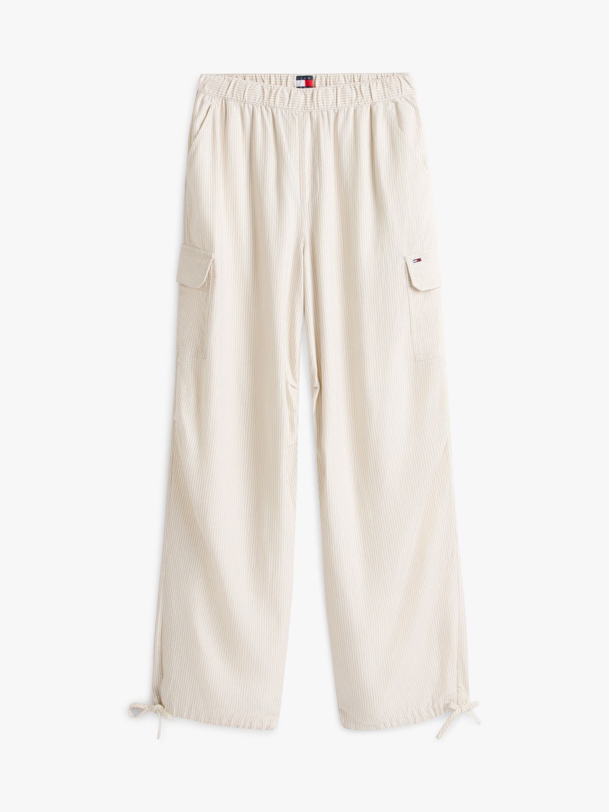 Linen Blend Wide Leg Cargo Trousers — Beige