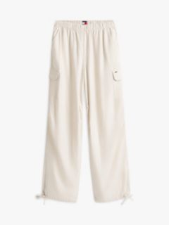 Linen Blend Wide Leg Cargo Trousers — Beige 5