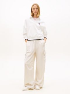 Linen Blend Wide Leg Cargo Trousers — Beige 1