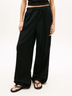 Linen Blend Wide Leg Cargo Trousers — Black 2