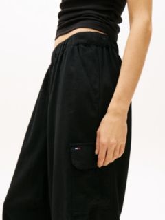 Linen Blend Wide Leg Cargo Trousers — Black 3