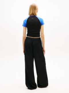 Linen Blend Wide Leg Cargo Trousers — Black 4