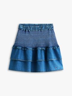 Chambray Slim Tiered Mini Skirt — Blue 5