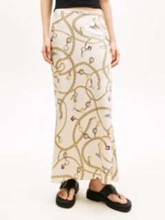Chain Print Slim Maxi Skirt — Beige 2