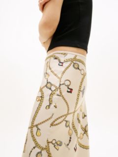Chain Print Slim Maxi Skirt — Beige 3