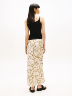 Chain Print Slim Maxi Skirt — Beige 4