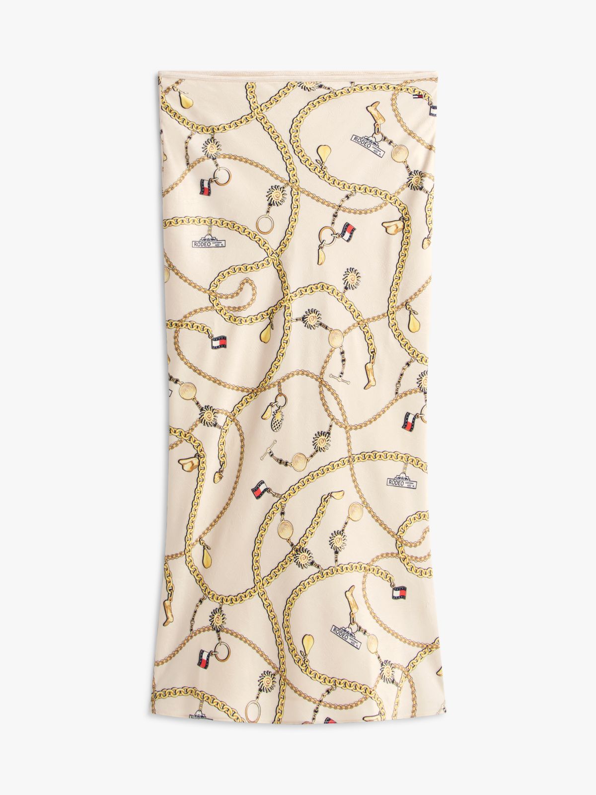Chain Print Slim Maxi Skirt — Beige
