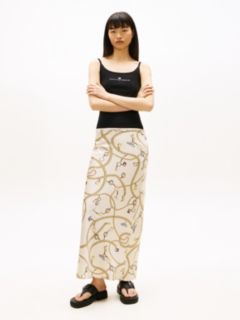 Chain Print Slim Maxi Skirt — Beige 1