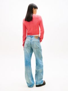 Logo Embroidery Cable Knit Slim Jumper — Pink 4