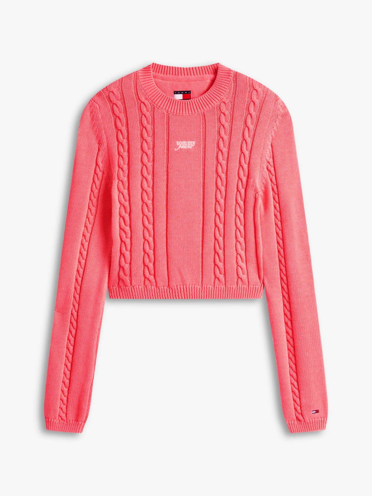 Logo Embroidery Cable Knit Slim Jumper — Pink
