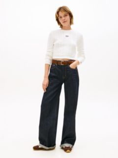 Logo Embroidery Cable Knit Slim Jumper — White 3