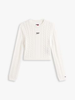 Logo Embroidery Cable Knit Slim Jumper — White 5
