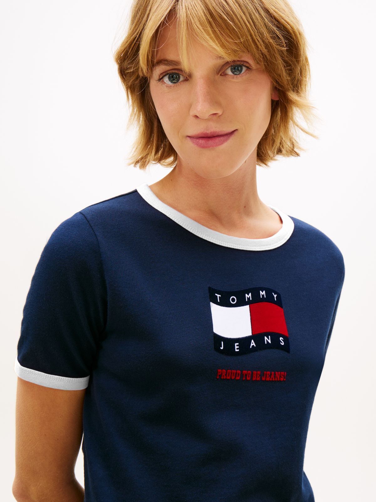 Wavy Flag Contrast Ringer T-Shirt — Blue