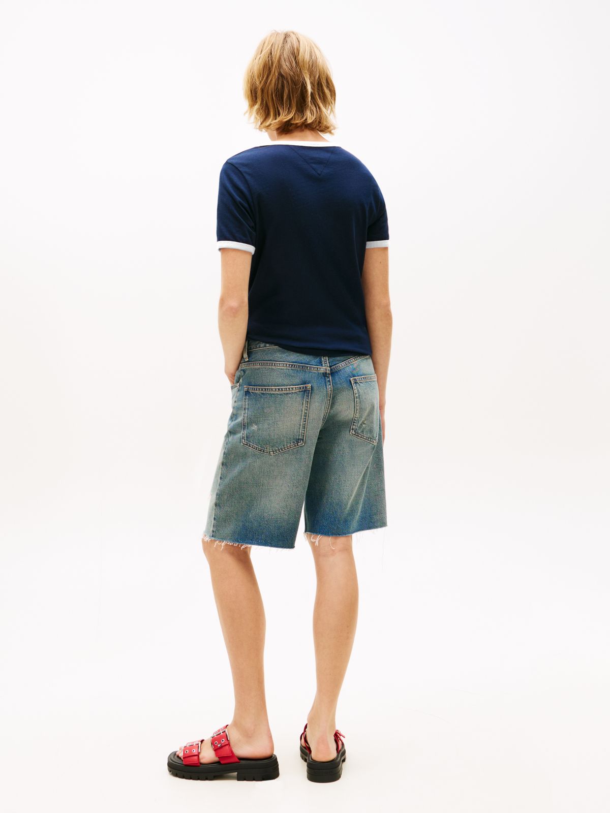 Wavy Flag Contrast Ringer T-Shirt — Blue