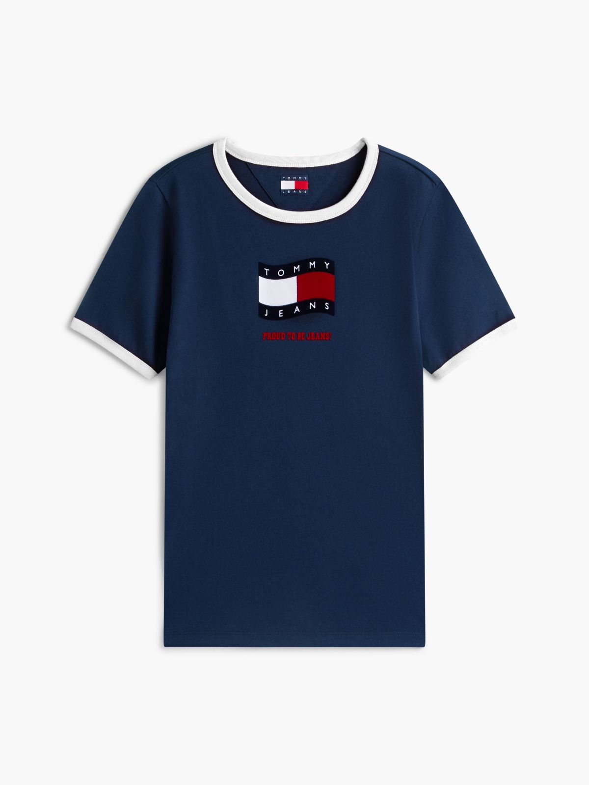 Wavy Flag Contrast Ringer T-Shirt — Blue