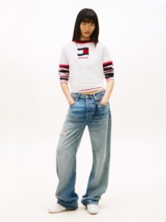 Wavy Flag Contrast Ringer T-Shirt — White 3