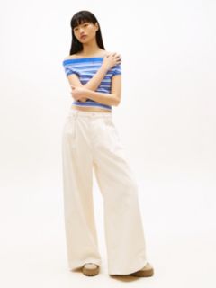 Stripe Off-The-Shoulder Slim Jumper — Blue 3