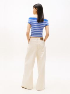 Stripe Off-The-Shoulder Slim Jumper — Blue 4