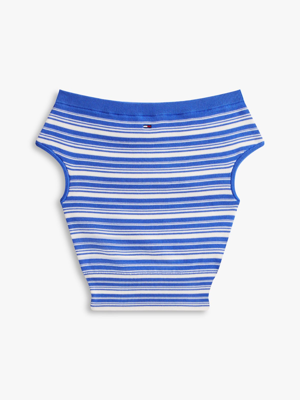 Stripe Off-The-Shoulder Slim Jumper — Blue