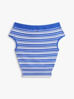 Stripe Off-The-Shoulder Slim Jumper — Blue 5