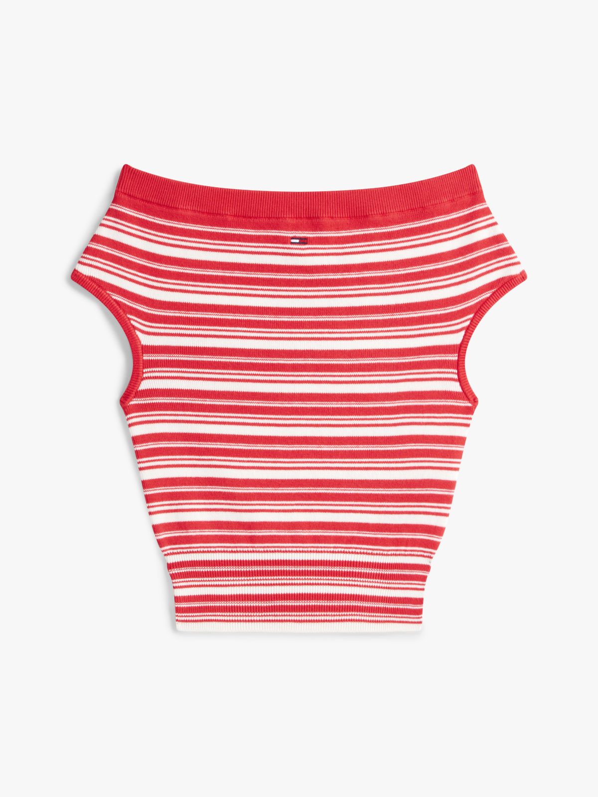 Stripe Off-The-Shoulder Slim Jumper — Red