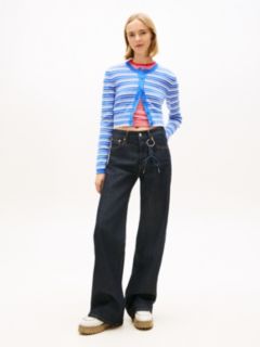 Stripe Slim Crew Neck Cardigan — Blue 3