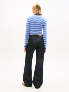 Stripe Slim Crew Neck Cardigan — Blue 4